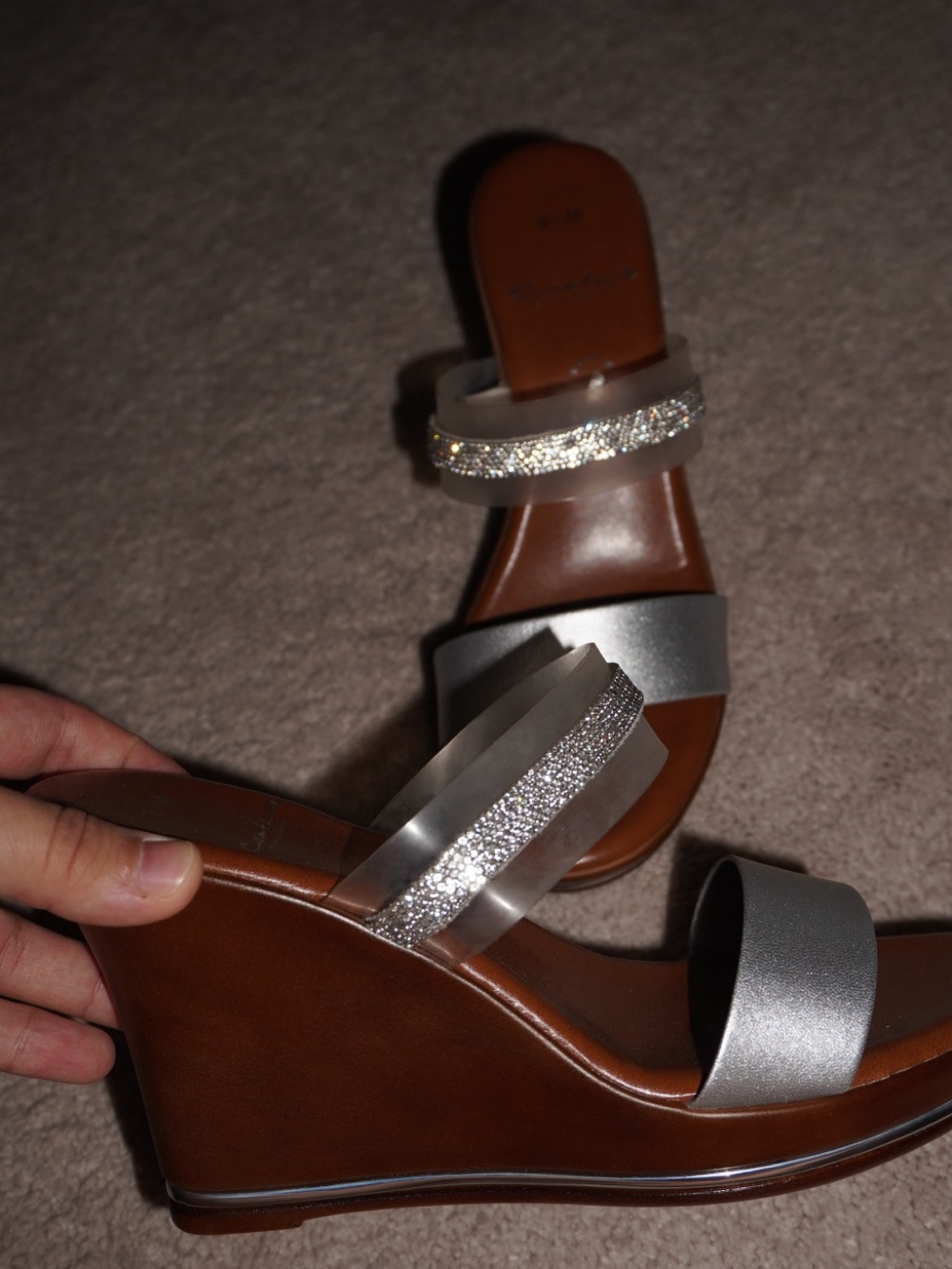Wedge Slide Sandals with Silver Straps